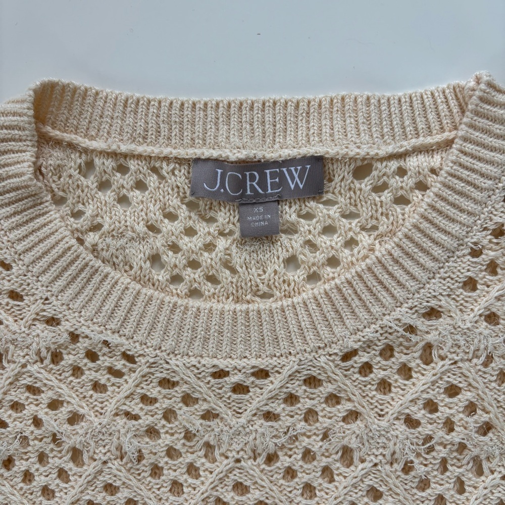 J.Crew Women's Cream Pointelle Crewneck Sweater with Fringe Size XS, NWOT - Picture 3 of 7